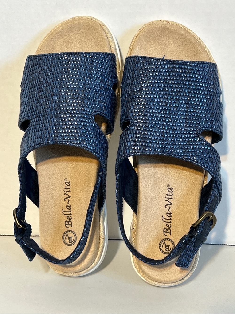 Bella Vita Navy Woven Espadrille Slide size 8